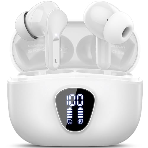 Bluetooth Kopfhörer, Kopfhörer Kabellos Bluetooth 5.4 In Ear, 4 ENC Noise Cancelling Mic Ohrhörer, HiFi Stereo Tiefbass, 40H Spielzeit, IP7 wasserdichte Earbuds, Touch Control, LED-Anzeige, Weiß