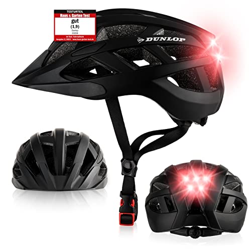 Dunlop Sports Fahrradhelm mit Licht - Sofort gesehen Werden - Ultraleichter Spezial Damen Herren Kinder Fahrrad Helm mit Visier und Rücklicht für hohe Sicherheit - Urban (Schwarz, M (55-59 cm)