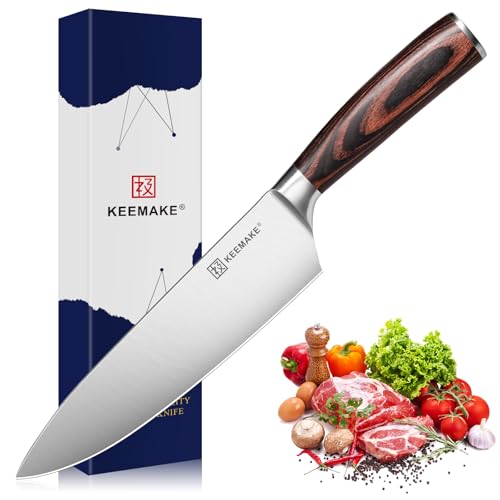 KEEMAKE Kochmesser 20cm Scharfe Küchenmesser, Profi Messer aus hochwertigem Carbon Edelstahl, Fleischmesser mit ergonomischem Griff, Perfekte Vatertagsgeschenk