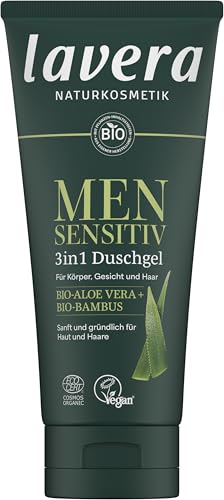lavera Men sensitiv 3in1 Duschgel - erfrischend & belebend - für empfindliche Haut - Bio-Bambus & Bio-Aloe Vera - vegan - Naturkosmetik - 200 ml