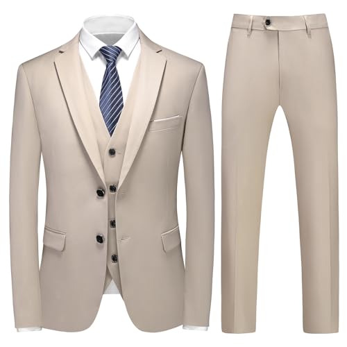 KUDMOL Herren 3-Teiliger Slim Fit Anzug - Business Hochzeit Formal Dinner Smoking Mit Zwei Knöpfen - Klassischer Blazer Weste Hose Set für Männer