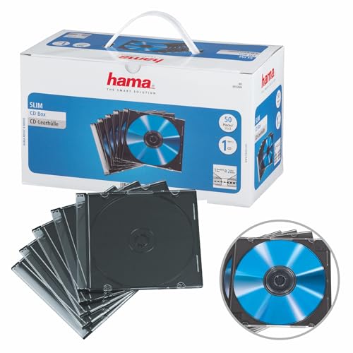 Hama CD Leerhüllen Schutzhülle (50er Pack, Slim Line, Höhe: 5mm) CD-Hüllen transparent-schwarz