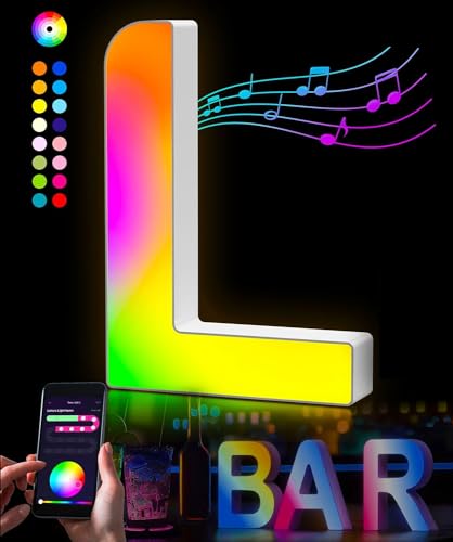 Kimimara LED Buchstaben Lichter Alphabet - LED Brief Licht mit USB-Netzteil,APP-Kontrolle Musik Sync Dimmbar für Geburtstag Weihnachten Hochzeit Party Valentinstag & Festival Dekoration (L)