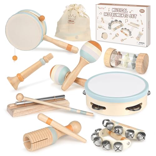 Musikinstrumente für Kinder Kinderspielzeug ab 2 Jahre Holzspielzeug Baby Schlagzeug Kinder Trommel Percussion Instrumente Musikinstrumente Baby Montessori Spielzeug ab 3 Jahre