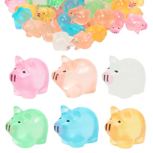 Augesak Glücksschweinchen Silvester, 60 Stück Mini Leuchtende Schweine,Glücksbringer Schwein,Glücksschwein Silvester für Neujahrsgeschenke,Garten und Puppenhaus