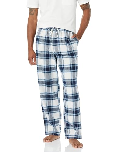 Amazon Essentials Atmungsaktive Pyjamahose für Herren aus Flanell (erhältlich in Big & Tall), Grau-Weiß kariert, L