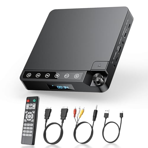 Desobry DVD Player für Fernseher 1080p, DVD Player HDMI/AV und USB/TF-Karte Eingang, Drehen anpassen lautstärke einstellen, Mini DVD Player mit Haltepunkt-Speicherfunktion kann - 2026