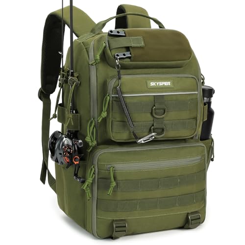 SKYSPER Angelrucksack,Angelzubehör Rucksack mit Rutenhalter Angeltasche Angelausrüstungstasche 40l für Angeln