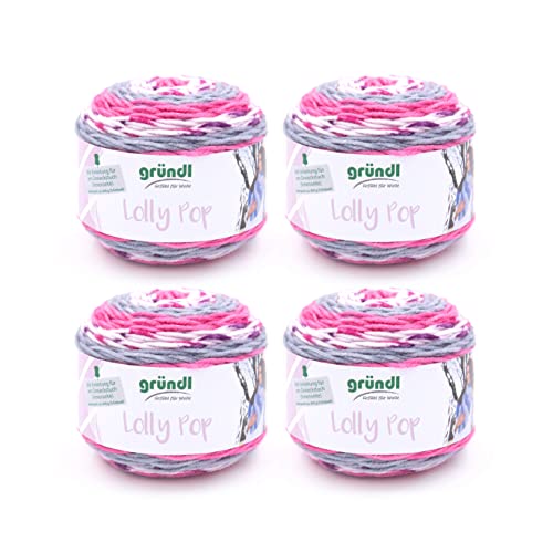 Gründl Wolle Lolly Pop - dicke Wolle zum Häkeln und Stricken mit Farbverlauf - Strickgarn - Weich und hautfreundlich - 100% Polyacryl - 4 Knäuel 150 g / 240 m - Nadelstärke 5-6 - granat-weiß