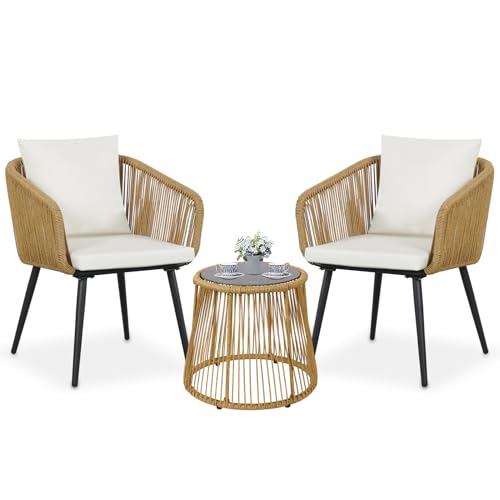YIYAN Gartenmöbel Set, Gartenlounge Balkonmöbel 3 TLG. Kleiner Gartengarnitur Sitzgruppe 2 Sessel und Tisch für Terrass weiß