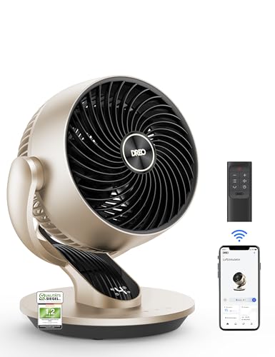 Dreo 28dB Leiser Smart Tischventilator für Schlafzimmer Büro, Ventilator mit Fernbedienung Kühlung 21M Windentfernung 4-Geschwindigstufe 5 Modi 12H Timer 90° Auto 120° Manuell oszillierend, Lynx S