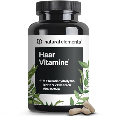 natural elements Haar Vitamine – 180 Kapseln – hochdosiert mit Keratinhydrolysat, Biotin, Selen, Zink, Hirseextrakt, B-Vitaminen & mehr – für Haare, Haut & Nägel* – laborgeprüfte Qualität