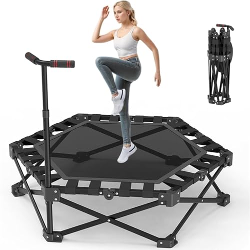 Klappbares Fitness-Trampolin 106cm,Tragfähigkeit 200kg, 3-stufiger Verstellbarer Handgriff,geräuscharm & bodenschonend,Stabiler Sechseckrahmen für Kinder & Erwachsene,Indoor/Outdoor Nutzung