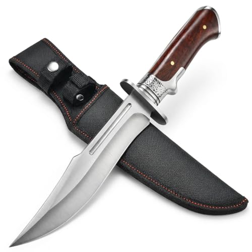 bhkz Feststehendes Jagdmesser mit Scheide - 30 cm, Holzgriff & gebürstete Klinge für Camping, Jagd, Outdoor-Geschenk