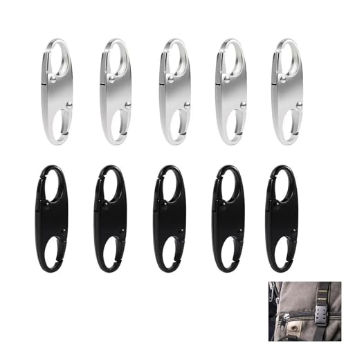 Reisverschlüse, 10 Stück Diebstahlsicherung Rucksack Zipper, Anti-Diebstahl Verschluss für Gepäck, Rucksack, Handtasche, Geldbörse, Reißverschluss-Schieber, Vielseitig Verwendbar (Schwarz, Silber)