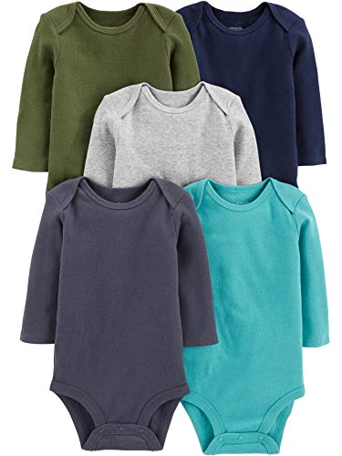 Simple Joys by Carter's Unisex Baby Long-Sleeve Bodysuit Pack of 5 Body, Blau/Grau Meliert/Marineblau/Olivgrün/Verwaschenes Marineblau, 0-3 Monate (5er Pack)