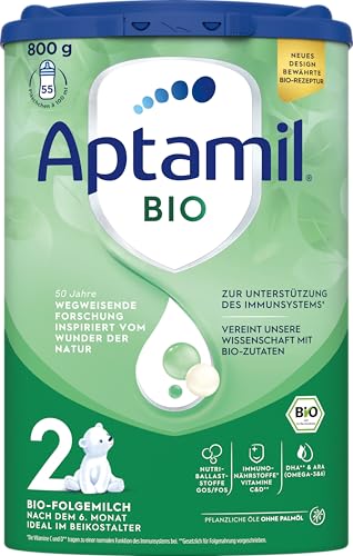 Aptamil Bio 2 – Unsere Bio-Folgemilch nach dem 6. Monat – Mit Omega 3, DHA & ALA, ohne Palmöl, Babynahrung, Milchpulver, 1x 800 g