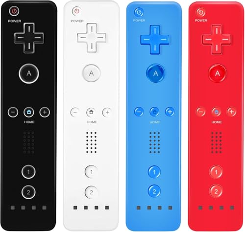 LeonDesigns Wii Controller 4er Pack - Wii Fernbedienung mit Silikonhülle und Handschlaufe - Schwarz/Weiß/Rot/Blau