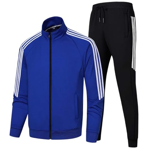 Clufar Trainingsanzug Herren mit Reißverschluss Blau Jogginganzug Herren Sportanzug Polyester Tracksuit Teenager Sportswear Atmungsaktiv Männer Freizeitanzug Fussball Fitness Gym,L Blue