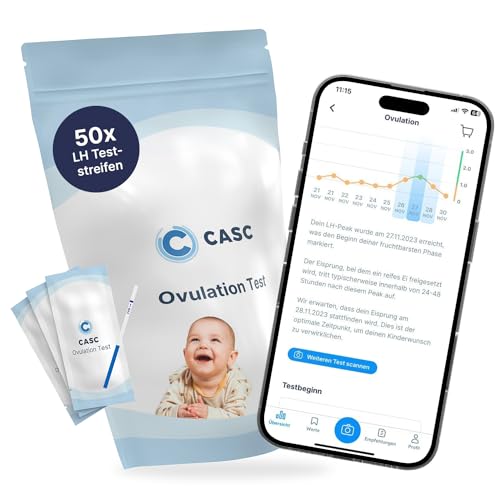 CASC Ovulationstest | 50 x Fruchtbarkeitstest für Frauen mit App - Ovulationstest 10 miu - LH Test - Kinderwunsch Hilfsmittel