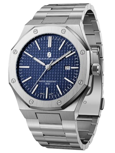 SAPPHERO Uhren Herren 30M wasserdichte Armbanduhr Herren Edelstahl Achteckig Herrenuhr Silber Quarz Japanische Uhrwerke Business Casual Leuchtende Uhr mit Date