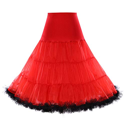 Boolavard 1950 26 Zoll Rockabilly Petticoat, Retro, Vintage, Petticoat, Tutu, Swing, Rot, Schwarz, Weiß, Blau, Rosa, Rot mit schwarzem Besatz, L-XL