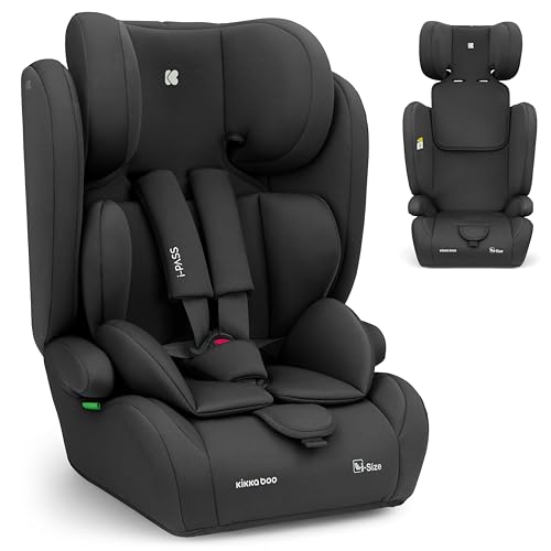 KikkaBoo Auto Kindersitz 9-36 kg i-PASS, Kindersitz ab 1 Jahr, Gruppe 1/2/3, 76–150 cm (15 Monate - 12 Jahre), i-Size, 13-fach verstellbare Kopfstütze, Schwarz