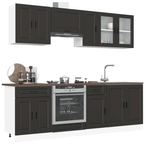 Emmtore 8-TLG. Küchenschrank-Set Holzwerkstoff, Küchenzeile Einbauküche, Schrank-Set, Unterschrank, Küchenschrank, Hängeschrank Schwarz