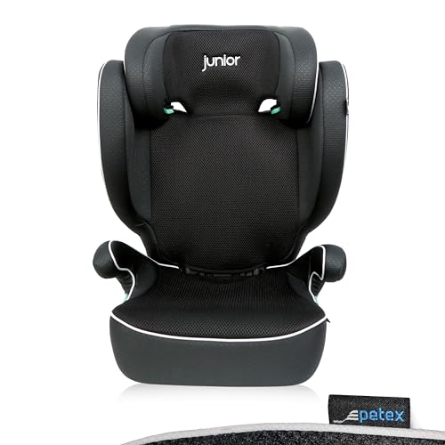 PETEX Auto-Kindersitz Basic i-Size Norm nach ECE R129 für Kinder von ca. 100-150 cm, höhenverstellbarer Kinderautositz in schwarz, 1 Stück