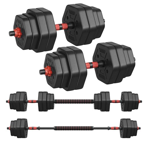 SONGMICS Hantelset, Hanteln mit Verbindungsstange, Hexagon, Kurzhantelset, 30 kg, für Workout, Fitnesstraining, Gewichtheben für Zuhause, Fitnessstudio, tintenschwarz SYL300B01