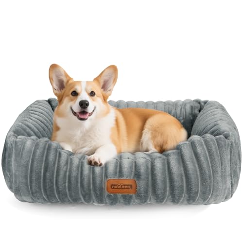 Nobleza Hundebett, Hundebett Waschbar für Mittelgroße Hunde, 65x55x20cm Hundekörbchen mit Weicher Schwammfüllung, rutschfeste Unterseite, Abnehmbarer Bezug, Grau