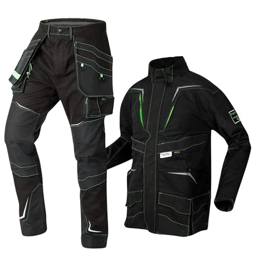 NEO TOOLS Arbeitskleidung: Arbeitsanzug-Set mit Hose und Arbeitsjacke für Mechaniker, Arbeitskleidung Set robust viele Taschen Baumwolle