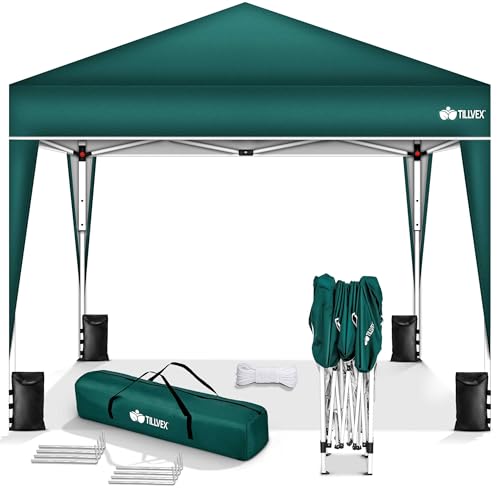 tillvex Pavillon 3x3m wasserdicht + 4er Set Sandsäcke | Pop-Up Faltpavillon stabil & höhenverstellbar | Gartenzelt UV Schutz 50+ | Partyzelt mit Tasche für Garten (Grün)