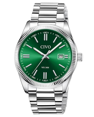 CIVO Herren Uhr Edelstahl Armbanduhr: Einfach Business Wasserdicht Uhren für Männer Grün - Analog Quarz Herrenuhr mit Leuchtend Datum