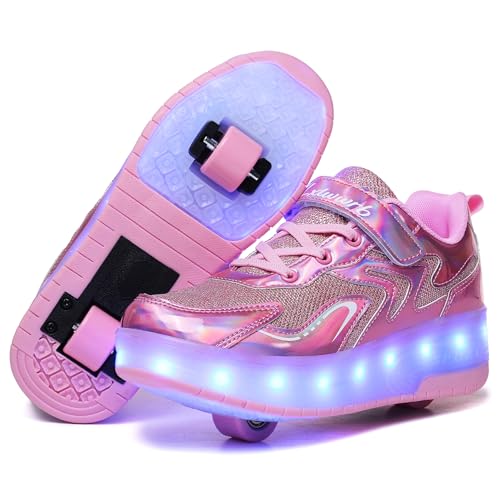 YongerYong Jungen Mädchen Skateboard Schuhe mit LED Blinkend Schuhe mit Rollen Skate Automatisch Einziehbar Komfort Outdoor Sportschuhe für Kinder