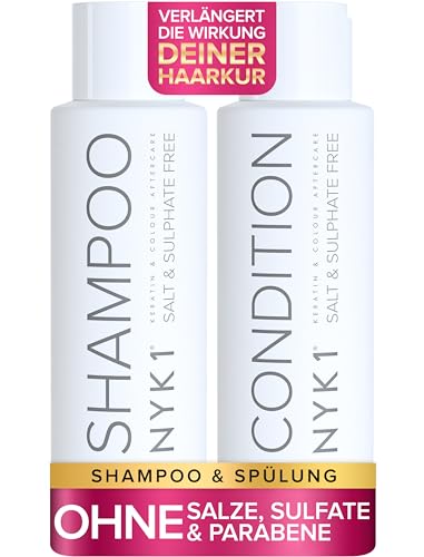 NYK1 Sulfatfreies Shampoo Und Conditioner (2 x 500ml) Ideales Keratin Shampoo Und Pflegespülung Nach Der Pflege Der Haare Für Haarglättung - Salzfreies Shampoos Ohne Sulfate Parabene Und Silikone