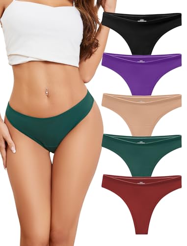 VOENXE String Tanga Damen Baumwolle,Slip UnterwäSche Frauen,Unterhosen Atmungsaktiv füR Frau,Sport Thongs Women Underwear Cotton,Panties Bequeme Damen,Brazilian Slips Low Waist Mehrpack 5 Pack