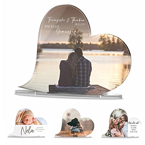CHRISCK design Acryl Glasherz mit Foto & eigenem Text - personalisiertes Geburtstagsgeschenk - Geschenk Weihnachten Freund Freundin - Fotogeschenk Mama Papa Schwester - Foto Herz