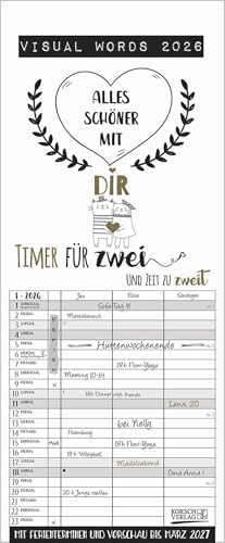 Timer für 2 Visual Words - Familienplaner 2026 für 2 Personen - Korsch-Verlag - Kalender mit 3 Spalten zum Eintragen - 19 cm x 46 cm