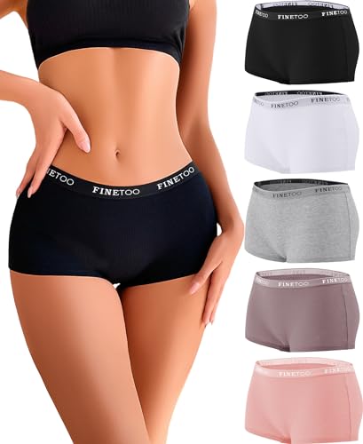 FINETOO 5er Pack Boxershorts Unterhosen Damen Unterwäsche Baumwolle Slips Atmungsaktive Shorts Damen Cotton Panties Hipster Weich Frauen Mehrpack S-XL