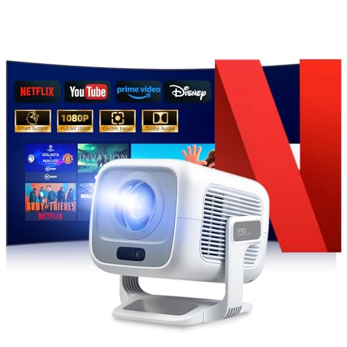 Beamer 4K [Offizielles Netflix | Dolby Audio] 700 ANSI Smart-Projektor für Heimkino, Full HD 1080P, Autofokus, vertikale Trapezkorrektur fürs Auto, Kurzdistanzprojektor (Weiß)