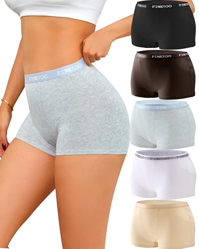 FINETOO Boxershorts Damen Baumwolle Unterhosen Damen Baumwoll Unterwäsche Atmungsaktive Unterwäsche Frauen Hipster Pantys Weich Slip Women Mehrpack 5er Pack