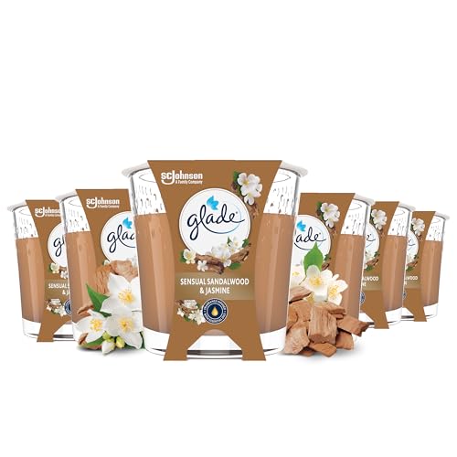 Glade Duft-Kerze im Glas, Sensual Sandalwood and Jasmine, bis zu 27 Stunden Brenndauer, 6er Pack (6 x 112g)