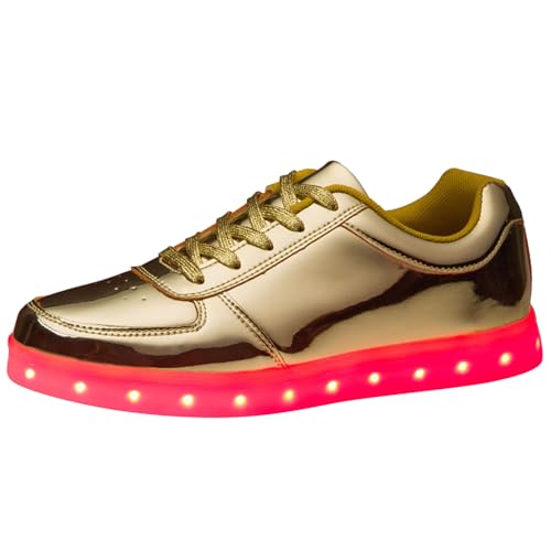 Generisch Neue Bunte LED Leucht Schuhe Koreanische Version Paar USB Lade Sport Bord Schuhe Low Top Gold Silber Sport Schuhe (Gold, 44)