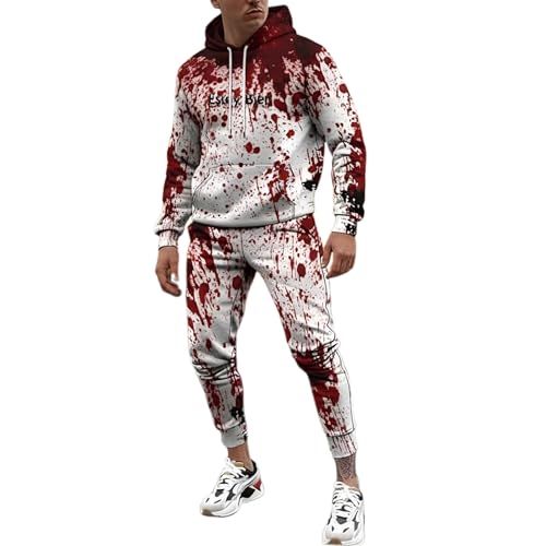 Generisch Halloween Jogginganzug Herren Blutigem 2 Teiler Freizeitanzug Horror Kostüm Trainingsanzug Blutspritzer Muster Hoodies Und Jogginghosen Kapuzenpullover Set Streetwear