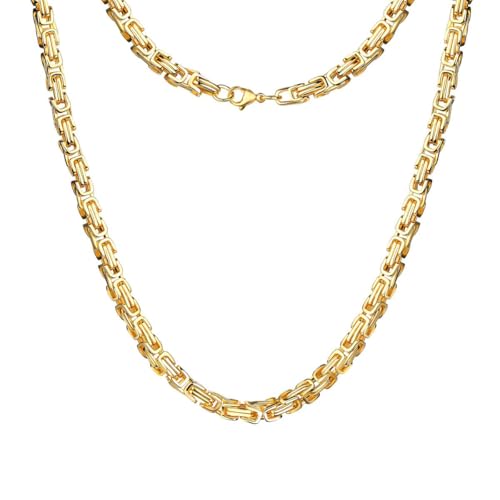 DJADEE Herren Königskette Royal, 18K Gold Vergoldet, Edelstahl, Wasserfest, Hypoallergen, Hochglanzpoliert, Männerkette Geschenk Premium Qualität Gestempelt