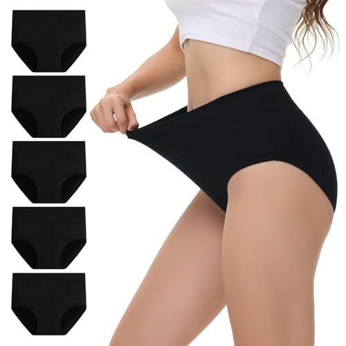 NUOZA Bauchweg Unterhosen Damen Unterwäsche Frauen Schlüpfer Damen High Waist Baumwolle Taillenslip 5er Pack Shape Unterhose Kaiserschnitt Pantys Schwarz XL