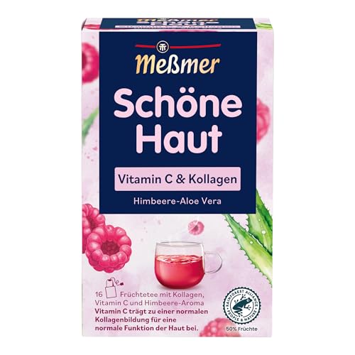Meßmer Schöne Haut | Vitamin C & Kollagen | Früchtetee Himbeere-Aloe Vera | 16 Teebeutel
