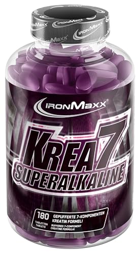 IronMaxx Krea7 Superalkaline Kreatin Tabletten 180 Stk. - 1590mg Kreatin pro Tablette, Mit hochdosierter 7-Komponenten-Formel, Kreatin vegan & zuckerfrei