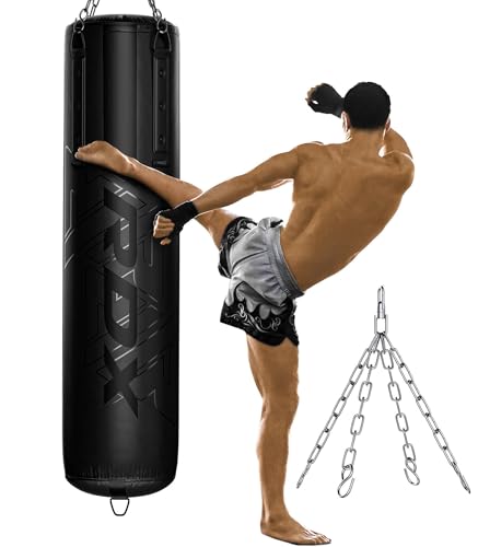 RDX 145CM 2PC 3PC 4PC Gefüllt Und Ungefüllt Boxsack Hängend mit wandhalterung Handschuhen und Stahlkette, Max 50KG Füllmenge, Erwachsene Maya Hide Leder Punchbag für Boxen Kickboxen MMA Training